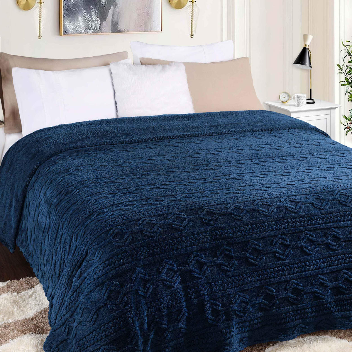 Fleece Blanket – Arctic Boho Knit Jacquard - Plush, Cozy Warmth