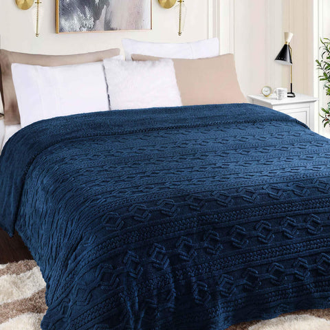 Fleece Blanket – Arctic Boho Knit Jacquard - Plush, Cozy Warmth