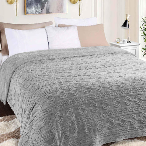 Fleece Blanket – Arctic Boho Knit Jacquard - Plush, Cozy Warmth