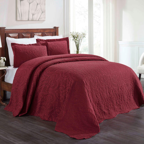 Lightweight Cotton Blend Bedspread Set 3-Piece Aspen Jacquard Floral Scalloped Edge