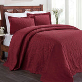 Lightweight Cotton Blend Bedspread Set 3-Piece Aspen Jacquard Floral Scalloped Edge
