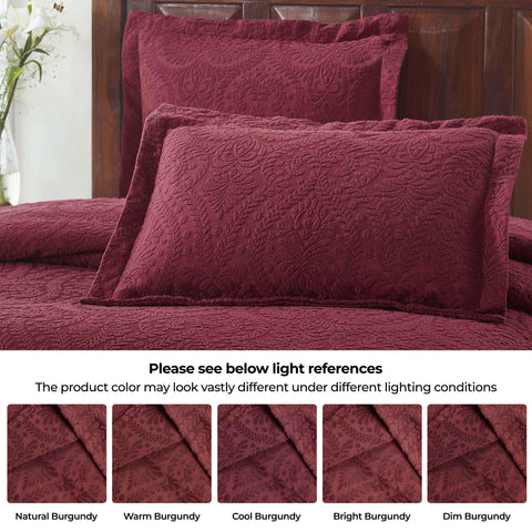 Lightweight Cotton Blend Bedspread Set 3-Piece Aspen Jacquard Floral Scalloped Edge
