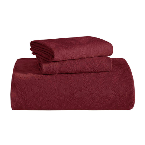 Lightweight Cotton Blend Bedspread Set 3-Piece Aspen Jacquard Floral Scalloped Edge