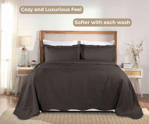 Lightweight Cotton Blend Bedspread Set 3-Piece Aspen Jacquard Floral Scalloped Edge