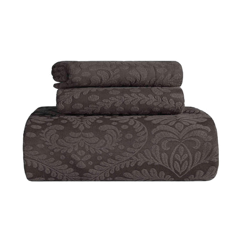 Lightweight Cotton Blend Bedspread Set 3-Piece Aspen Jacquard Floral Scalloped Edge
