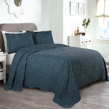 Lightweight Cotton Blend Bedspread Set 3-Piece Aspen Jacquard Floral Scalloped Edge