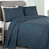 Lightweight Cotton Blend Bedspread Set 3-Piece Aspen Jacquard Floral Scalloped Edge