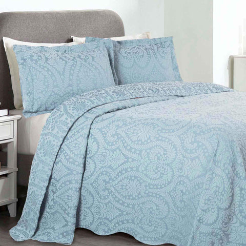 Lightweight Cotton Blend Bedspread Set 3-Piece Aspen Jacquard Floral Scalloped Edge