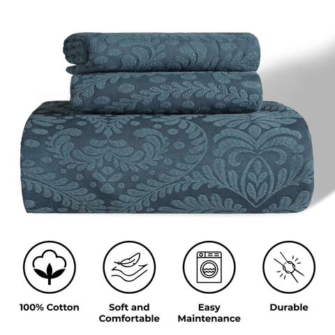 Lightweight Cotton Blend Bedspread Set 3-Piece Aspen Jacquard Floral Scalloped Edge