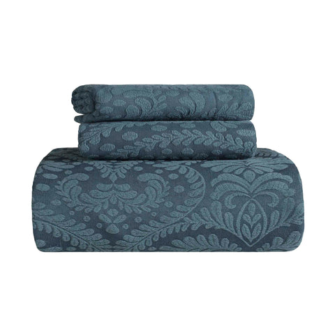 Lightweight Cotton Blend Bedspread Set 3-Piece Aspen Jacquard Floral Scalloped Edge