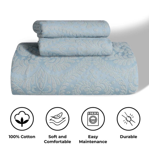 Lightweight Cotton Blend Bedspread Set 3-Piece Aspen Jacquard Floral Scalloped Edge