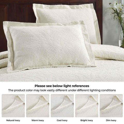 Lightweight Cotton Blend Bedspread Set 3-Piece Aspen Jacquard Floral Scalloped Edge
