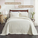 Lightweight Cotton Blend Bedspread Set 3-Piece Aspen Jacquard Floral Scalloped Edge