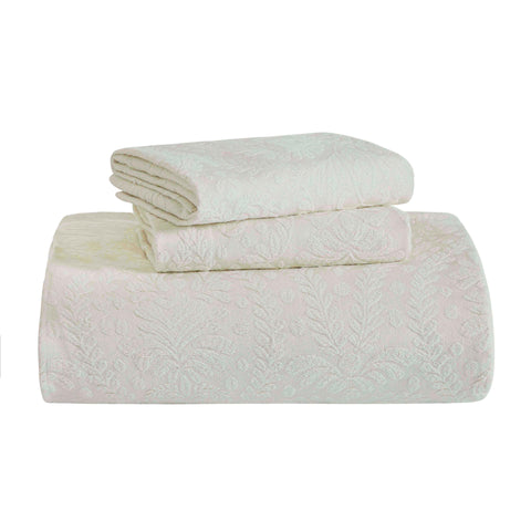 Lightweight Cotton Blend Bedspread Set 3-Piece Aspen Jacquard Floral Scalloped Edge