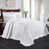 Lightweight Cotton Blend Bedspread Set 3-Piece Aspen Jacquard Floral Scalloped Edge
