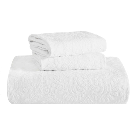 Lightweight Cotton Blend Bedspread Set 3-Piece Aspen Jacquard Floral Scalloped Edge
