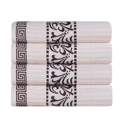 Cotton Terry Greek Key Bath Towel Set of 4