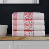 Cotton Terry Greek Key Bath Towel Set of 4