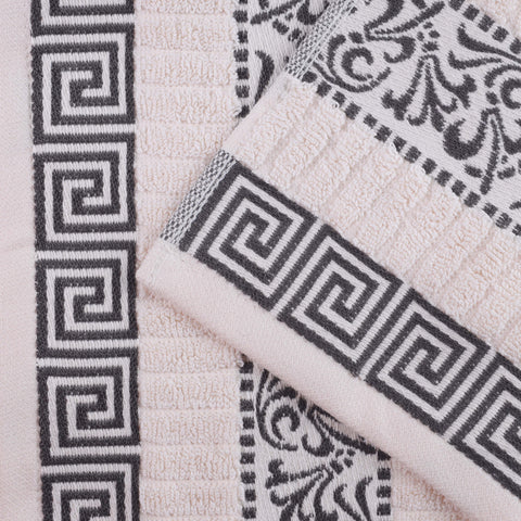 Cotton Terry Greek Key Bath Towel Set of 4