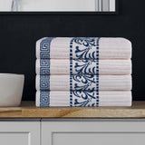 Cotton Terry Greek Key Bath Towel Set of 4