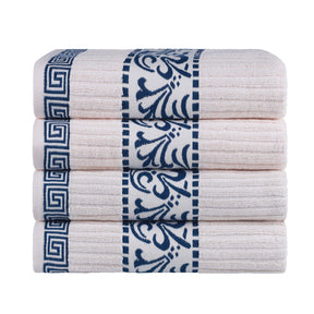 Athens Cotton Greek Key Trim Bath Towel Set of 4