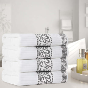 Athens Cotton Greek Key Trim Bath Towel Set of 4