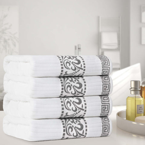 Cotton Terry Greek Key Bath Towel Set of 4