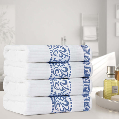 Cotton Terry Greek Key Bath Towel Set of 4