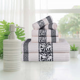 Athens Cotton Medium Weight Floral Greek Key Trim 6 Piece Towel Set