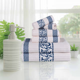 Athens Cotton Medium Weight Floral Greek Key Trim 6 Piece Towel Set