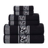 Athens Cotton Medium Weight Floral Greek Key Trim 6 Piece Towel Set