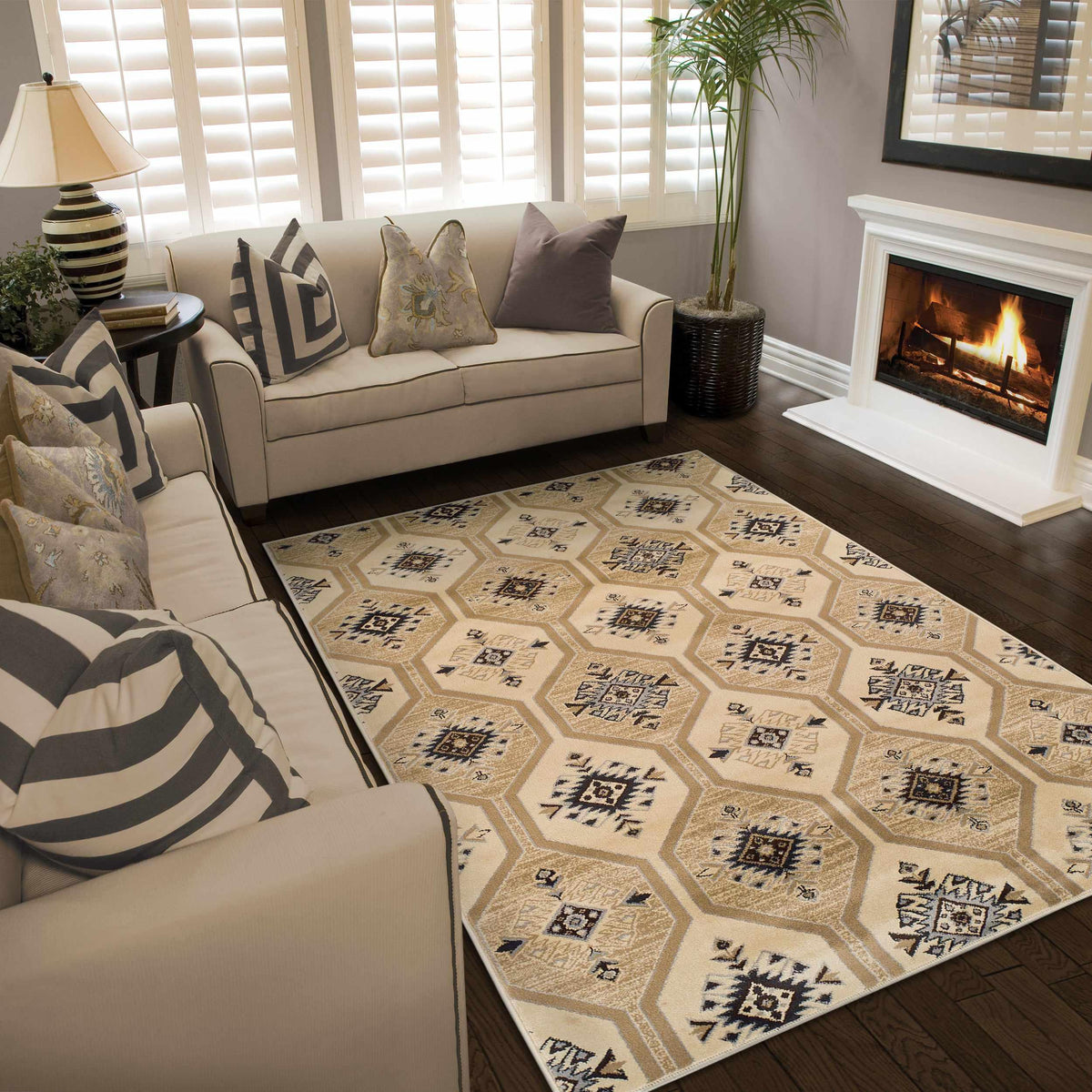 Aurora Hexagon Medallion Geometric Area Rug or Runner