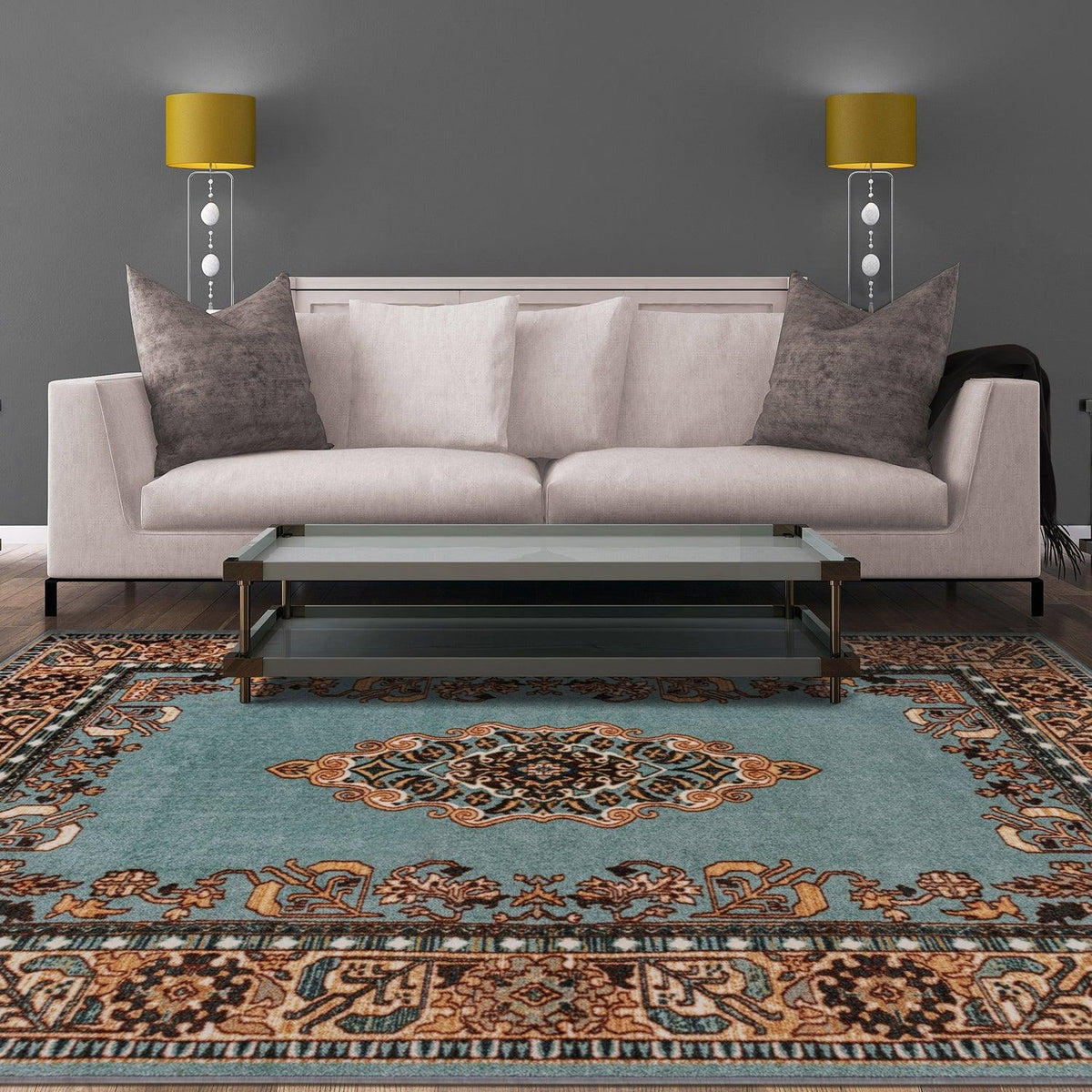 Aviva Non-Slip Floral Washable Medallion Indoor Area Rug or Runner Rug