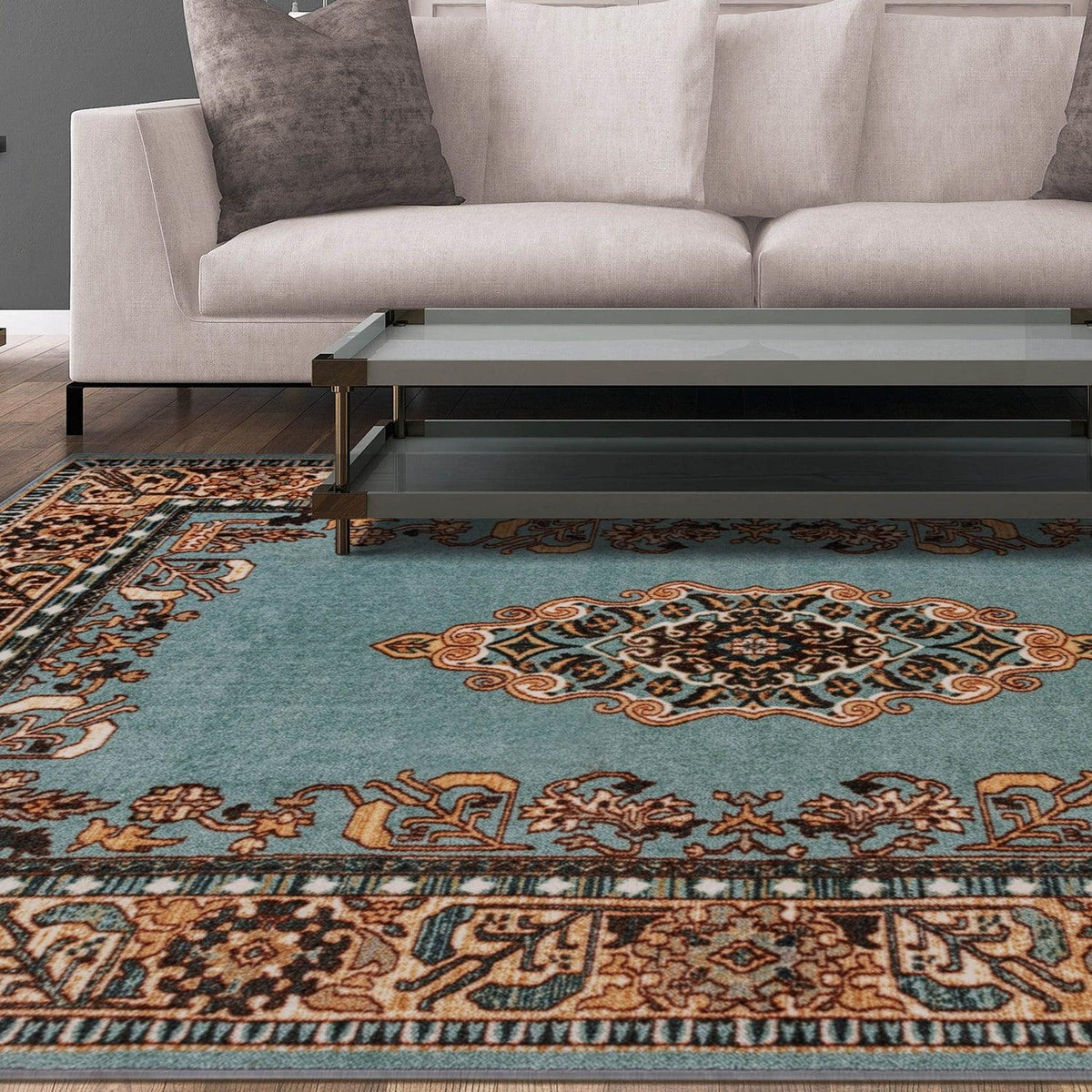 Aviva Non-Slip Floral Washable Medallion Indoor Area Rug or Runner Rug