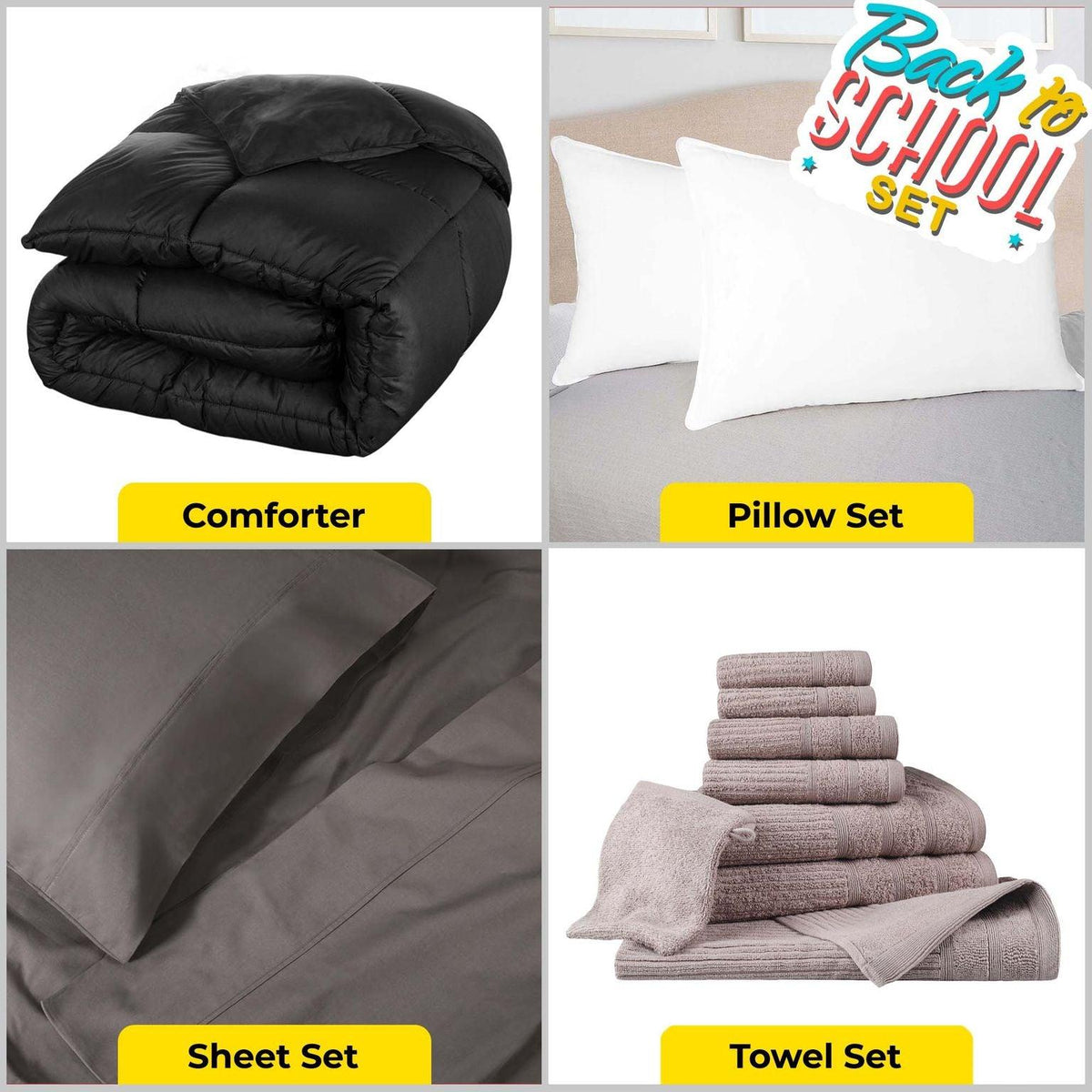 Superior Back To School Kit, Dorm Bundle, Twin/ Twin XL, Black