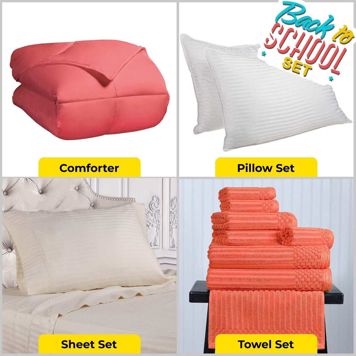 Back To School Kit, Dorm Bundle, Twin/ Twin XL, Coral