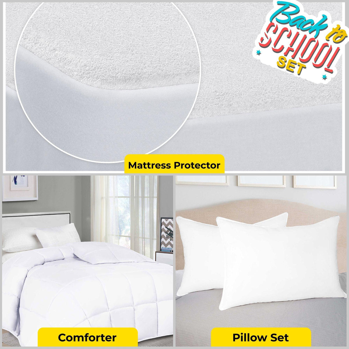 Basics Bedding Comforter Mattress Pillows Bedroom Set, King, White