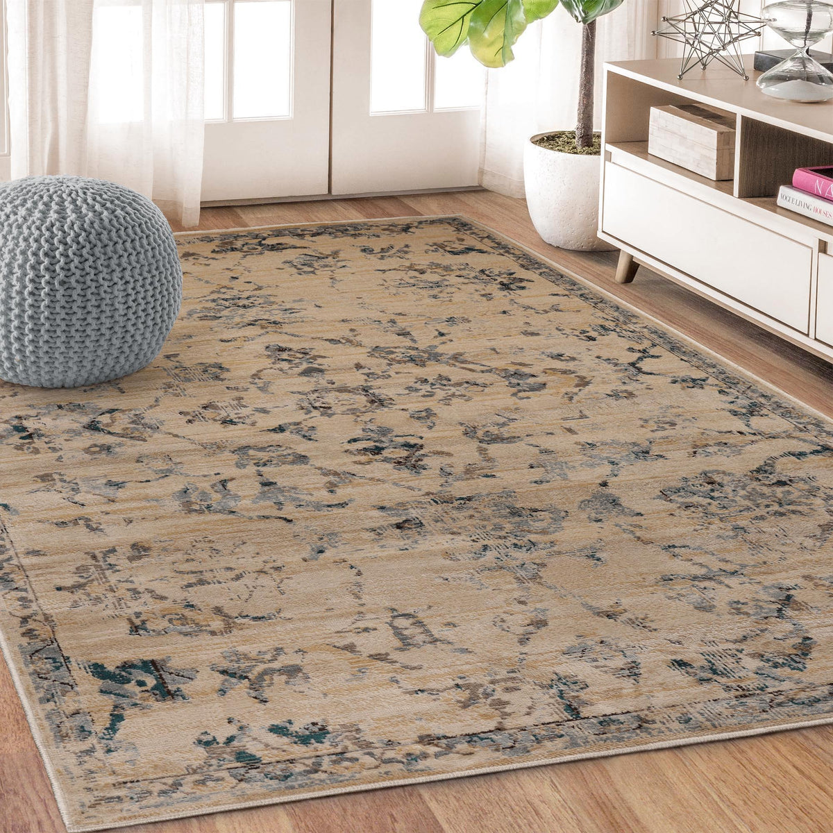 Basilio Modern Farmhouse Distressed Medallion Indoor Area Rug