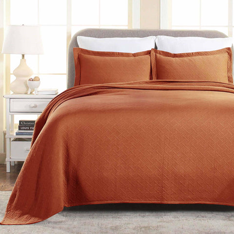 Lightweight Cotton Matelassé Bedspread Set 3-Piece Basketweave Jacquard