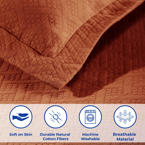 Lightweight Cotton Matelassé Bedspread Set 3-Piece Basketweave Jacquard