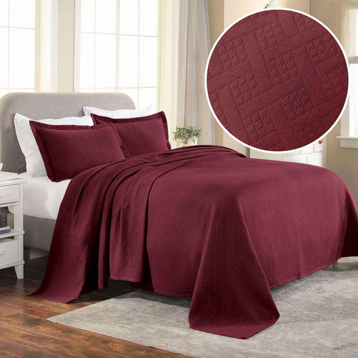 Lightweight Cotton Matelassé Bedspread Set 3-Piece Basketweave Jacquard