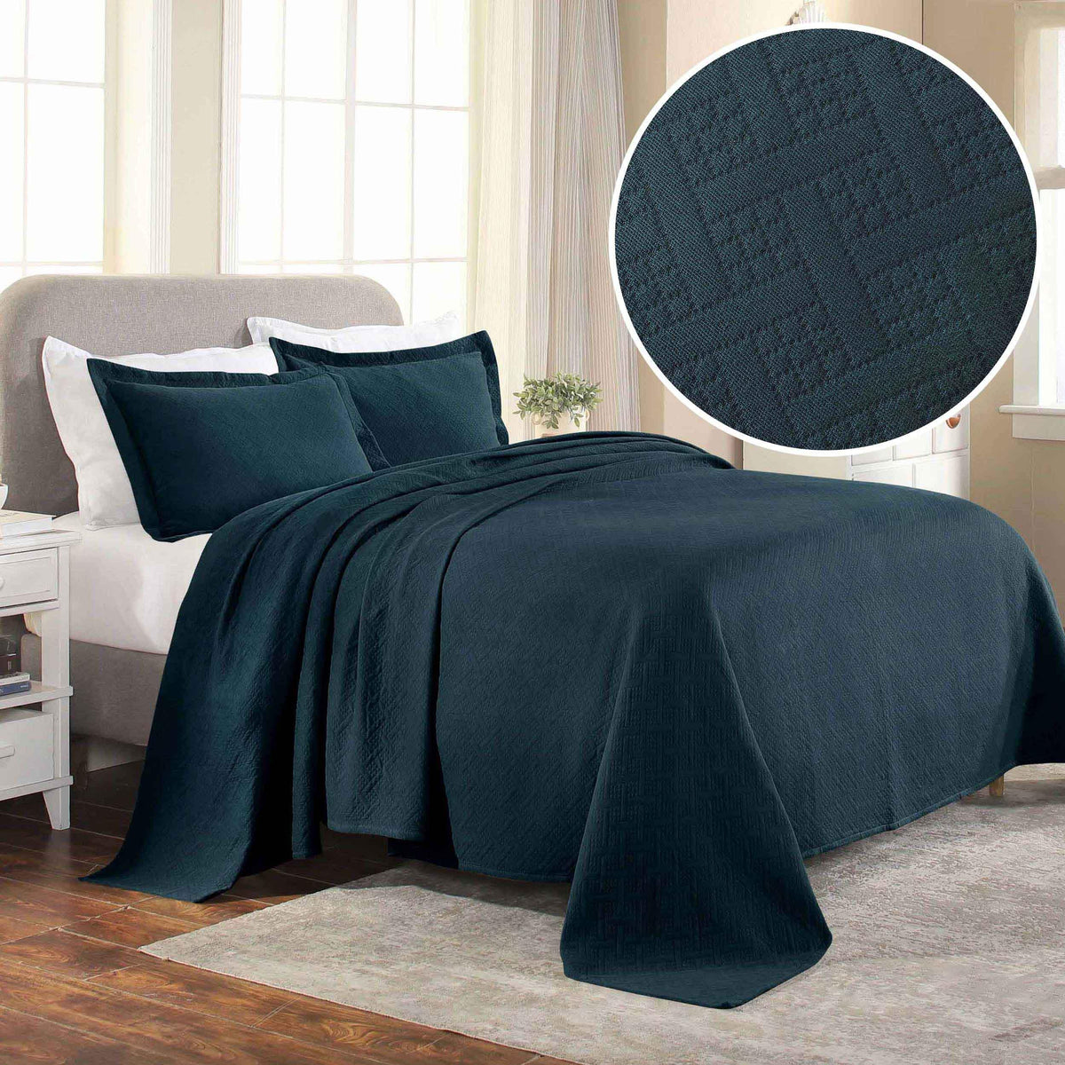 Lightweight Cotton Matelassé Bedspread Set 3-Piece Basketweave Jacquard