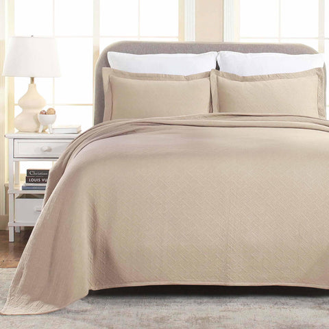 Lightweight Cotton Matelassé Bedspread Set 3-Piece Basketweave Jacquard