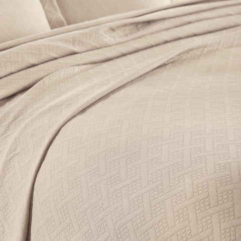 Lightweight Cotton Matelassé Bedspread Set 3-Piece Basketweave Jacquard