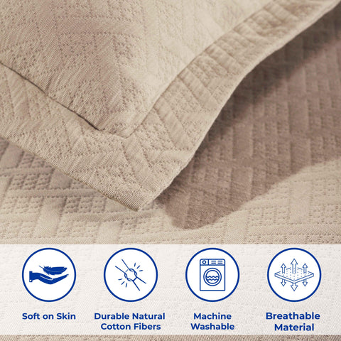 Lightweight Cotton Matelassé Bedspread Set 3-Piece Basketweave Jacquard