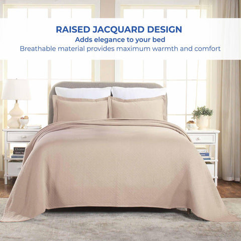 Lightweight Cotton Matelassé Bedspread Set 3-Piece Basketweave Jacquard