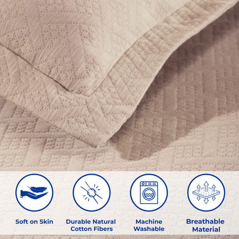 Lightweight Cotton Matelassé Bedspread Set 3-Piece Basketweave Jacquard