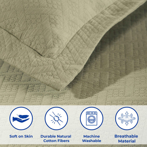 Lightweight Cotton Matelassé Bedspread Set 3-Piece Basketweave Jacquard