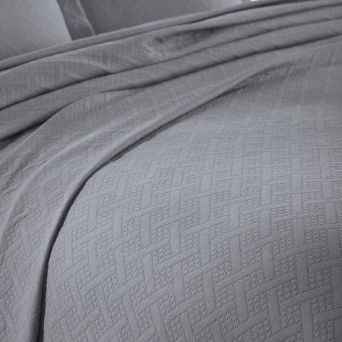Lightweight Cotton Matelassé Bedspread Set 3-Piece Basketweave Jacquard
