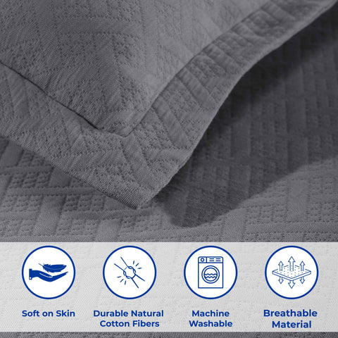Lightweight Cotton Matelassé Bedspread Set 3-Piece Basketweave Jacquard